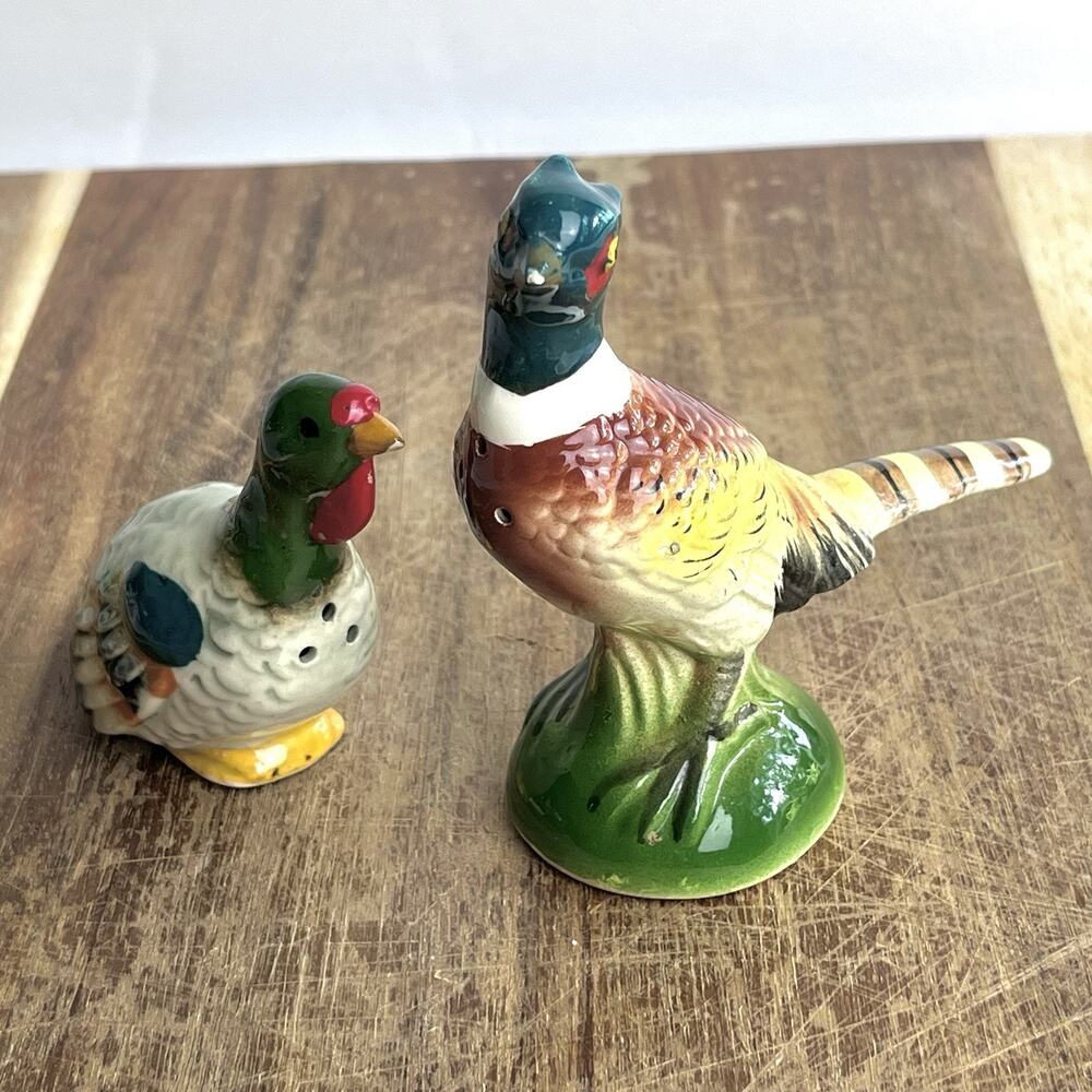 Pheasant Salt Pepper Shakers Male Female Game Bird Ceramic Vintage Japan Ucagco